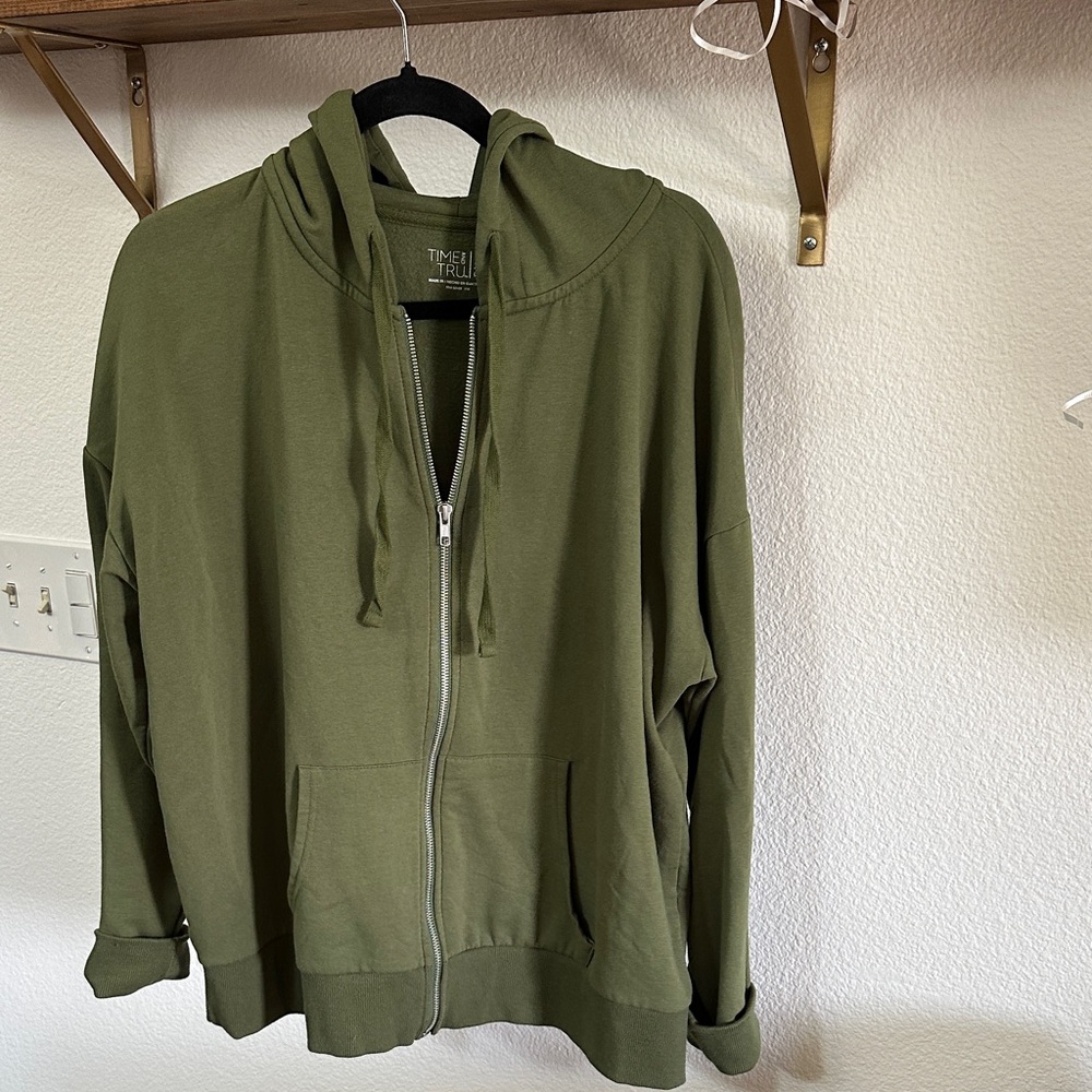 Time and Tru Olive Green Zip-Up Hoodie
